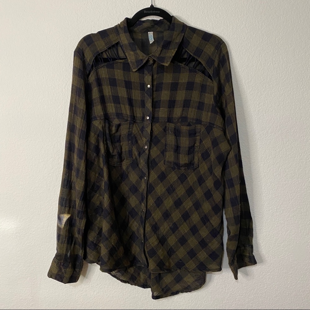 Free People Button Down Plain w/ Shoulder Cut Out